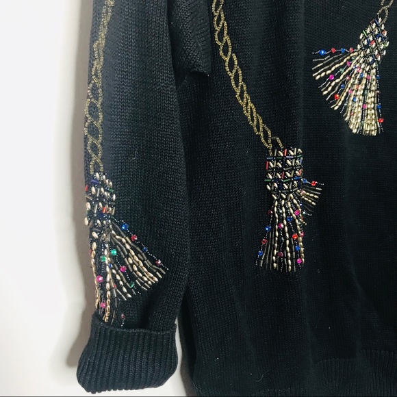 Vintage Retro 90’s Beaded Tassel Oversized Sweater - Picture 3 of 4
